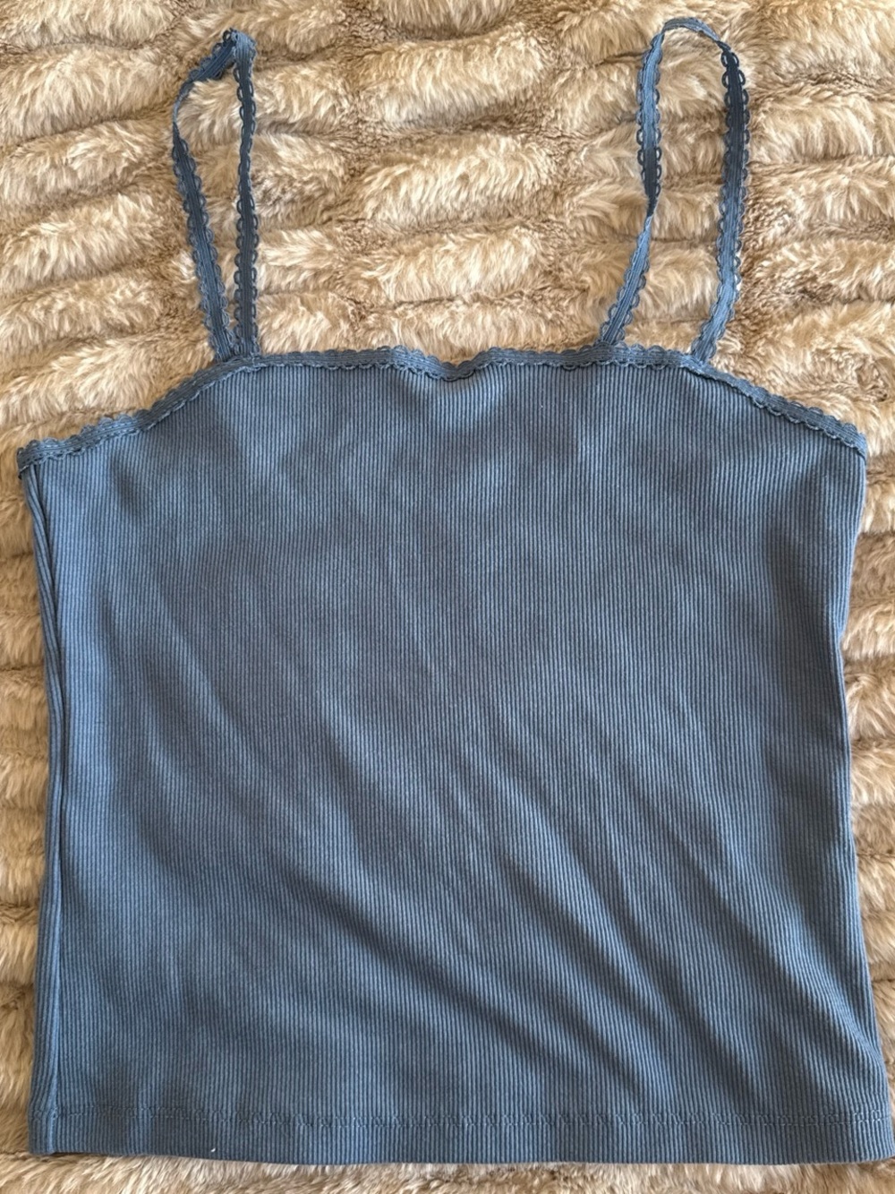 American Eagle Outfitters Light Blue Ribbed Lace-Trim Cami